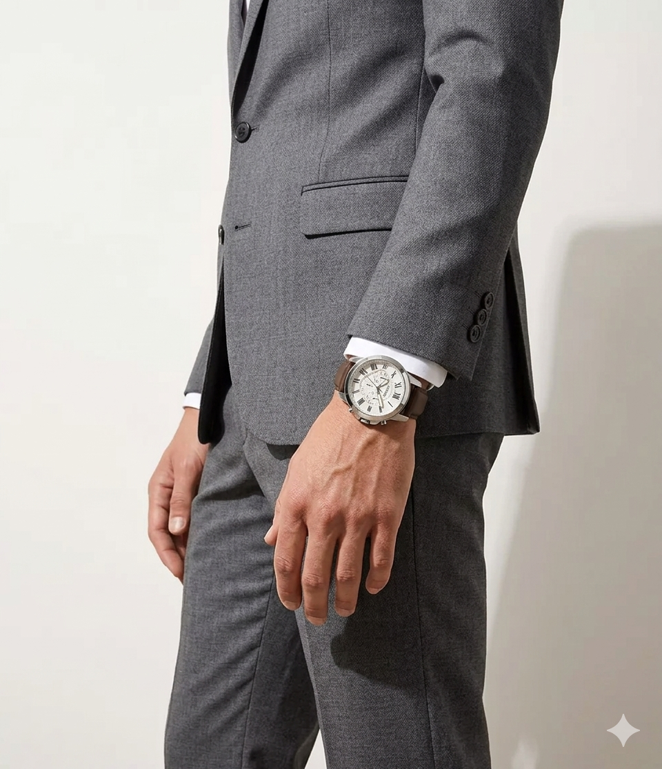 Male model wearing watch standing