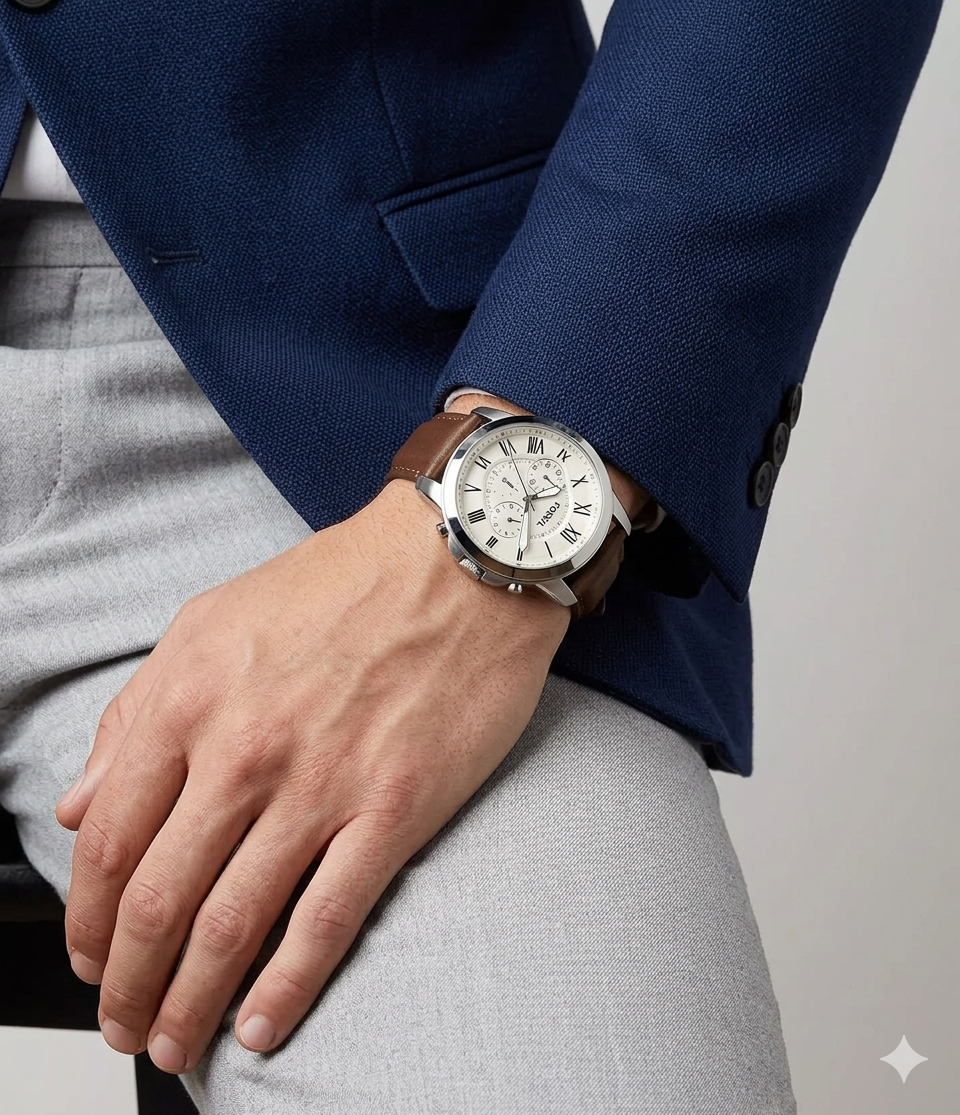 Male model sitting watch shot